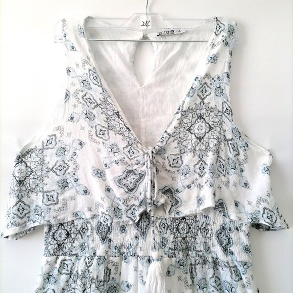 Cotton On Womens White Tie V-Neck Flared Floral Rompers & Jumpsuit Size L - Picture 2 of 7
